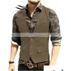 Men'S Vests Mens Suit Vest Wool Herringbone Vintage T Casual Formal Business Waistcoat For Wedding Groomsmen Green/Black/Grey Drop Del Dhzjs