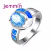 Klusterringar Jammin Blue Opal Hollow Ring Stamp 925 Sterling Silver Color Rhinestone Jewelry for Women Gifts