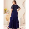 Summer Plus Size 4XL5XL Royal Blue Sequin Short Sleeve V Neck Dr Elegant Luxury Party Maxi Fishtail Dres 2023 Plus Size C7xq#