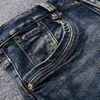 fi Vintage Jeans Uomo di alta qualità Retro Nero Blu Stretch Slim Fit Jeans strappati Ricamo rattoppato Designer Denim Pants B4a5 #