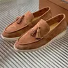 Casual Shoes Suede Leather Metal Lock Loafers Women Slip On Round Toe Mules Flat Autumn Comfort Lovers Walking