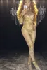 Ny nattklubb Bright Sexy Bodysuit Stage Female Costumes Dancer Prom Show Gold Crystal Jumpsuit Rompers Performance Costume 85JB#