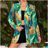 Costumes pour femmes Blazers Femmes Couleur Imprimer Bouton unique Lâche Femmes Veste Streetwear Automne Plus Taille Élégant Bureau Lady Manteau Ame Dhg35