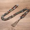Colliers Natural Bloodstone 108 Mala Collier noué perlé semi-anice de méditation yoga japamala bijoux avec arbre de vie pendentif