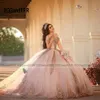 Blowly Pink Quinceanera Dres 2024 XV Ball Suknia Rose Gold Lace Applique Princip