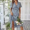 Casual Dresses Msfilia Sexy V-Ausschnitt Blumenkleid Damen Schmetterlingsärmel Hohe Taille Druck für Frauen Sommer Chiffon 2024
