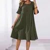 Vestidos de festa vestido de verão o-pescoço queimado manga curta midi colorfast cintura alta plissado hem casual streetwear