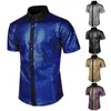 Camisas casuais masculinas boate camisa magro ajuste desempenho com colarinho virado para baixo para festivais superfície brilhante cor de contraste