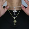 New Hip Hop Gold Plated Bling Cz Cross Pendant Necklace Jewelry Women Men Iced Out Diamond Ankh Cross Pendant with Snake