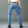 Vår/sommar tunn denim Straight Cott Stretch Jeans Men Busin Casual Tyg Hög midja Ice Silk Lightweight Byxor K7WR#