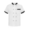 summer Chef Uniform Double-breasted Short Sleeve Unisex Chef Coat Stand Collar Breathable Stain-resistant Canteen Waiter Top 60cq#