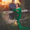Zwangerschapsjurken Dames off-shoulder zwangerschapsjurk ultradunne gekruiste voorkant V-hals met lange mouwen fotojurk voor Photoshot babyshowerL2403