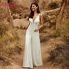 2 In 1 Bruiloft Jumpsuit Met Afneembare Rok Twee Stukken Bruidsjurk Broek Pak Voor Vrouwen Kant Tule V-hals Sweep Trein Jurken J1Sj #