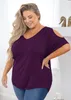 Showmall Mulheres Plus Size Verão Tops Roupas de Manga Curta Blusa de Ombro Frio V Neck Túnica Camisas L-4X v6YS #