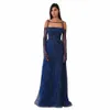 Shar sa Arabic Navy Blue Evening DR med LG -ärmar 2024 Luxury Pärled Dubai Women Wedding Guest Party Gowns SS396 77ZI#