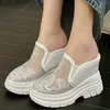 Sandals 2024 Wedges Rhinestones Mules Shoes Women Mesh Super High Heels Gladiator Female Round Toe Platform Pumps Casual