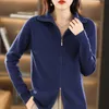 Otoño Invierno Nuevas Mujeres Suéter de Lana Ropa Doble Cremallera Inferior Solapa Cardigan Fi Mujer Casual Punto Tops Chaqueta Suave I0WJ #