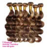 Evidenziare l'onda del corpo P4/27 fasci di capelli umani 60 grammi da 10 a 22 pollici estensioni dei capelli peruviani biondi castani precolorati 1/3/5/7 pezzi