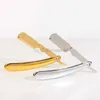 Afeitadoras eléctricas Maquinilla de afeitar de oro galvanizada Máquina de afeitar plegable manual Afeitado de borde recto Mango de ABS Recortador de barba Peluquería Herramientas de limpieza facial 240329