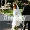 elegant Short Wedding Dr 2024 Lg Sleeve O-Neck Satin Butts Zipper Back Simple Bridal Gown Above Knee Vestidos De Noiva W91l#