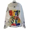 fi Hand Painted Character Graffiti Print Women Denim Jacket Spring Autumn Casual Hole Jeans Coat Female Outwear Streetwear Y7j2#