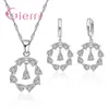 Ensemble de boucles d'oreilles et collier en argent Sterling 925 pur, grands pendentifs avec zircone cubique, accessoires de bijoux de mariage de fiançailles, strass