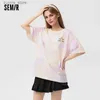 T-shirt da donna Semir 2024 T-shirt a maniche corte da donna di media lunghezza in cotone sciolto Cat Summer New Style H-Dyed Clothes Tops per le donne24329