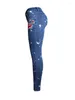 Jeans para mujer Primavera Azul Mujeres Moda Bordado Pintura Splash Slim Fit Flaco Denim Pantalones Mid-Cintura Lápiz