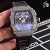 Luxo Mens Mecânica Relógio Richa Clássico Preto Borracha Homens Sapphire Automático Mecânico Tourbillion Calendário Titânio Felipe Massa Flyback R8Q3