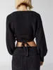 women's Open Frt Bolero Shrug Ballo Sleeve Cropped Fit Shrug Sweater Solid Color Soft Knit Fabric Tie-Up Cardigan Streetwear N0P5#