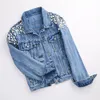 Kvinnor Pearl Beading Short Denim Jackets Turn-Down Collar Jean Jacket för kvinnor Lossa Casual LG Sleeve Vintage Jean Coat Female I5O5#