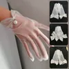 women Wedding Marriage Gloves Large Bow Knot White Wrist Gloves Lace Mesh Artificial Pearl Mittens Party Cosplay Accories Z8nf#