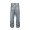 damaged Wed Blue Baggy Jeans for Men Straight Hole Distred Casual Cargo Pants Frayed Streetwear Denim Trousers Oversized x4fg#