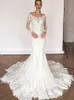 Abito da sposa di lusso con scollo a barca a sirena in pizzo Dres con applicazioni di perline maniche Lg Abiti da sposa con strascico staccabile Vestido De Novia 09hq #