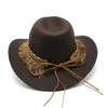 Baretten Britse stijl riem zachte vilten hoed voor mannen en vrouwen Top platte rand gentleman wollen jazz western cowboy