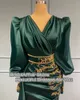 Bridalaffair Green Satin Evening Dres Dubai Arabiska formella promfestklänningar med guldspets LG -ärmar 2022 Kändis Dr L23H#