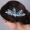 Fi Blue Rhineste Wedding Hair Combs Ally Bladeren Pearl Bruids Hoofdred Vrouwen Haar Terug voor bruiden Kiefstuk Tiara I3YM#