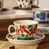Tasses soucoupes en céramique finlande, café médiéval et anémone brune, assiette peinte à la main, tasse de thé rétro de l'après-midi, tasses d'eau