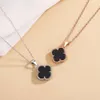 Van Clover Necklace S999 Sterling Silver Agate Lucky Flower Pendant Simple Fashion High-end Feeling Collarbone Chain Niche Women's Jewellery Gift