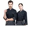 Jaqueta preta masculina do Chef e uniformes de trabalho para mulheres Bakery Cook Uniform Hotel Waiter Apr ajustável Cafe Chef Cooking Cap I40N #