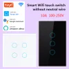 Kontrola Tuya Smart Wi -Fi Touch Switch No Neutral Wall Light Switch 1/2/3/4 Gang 220V Smart Home Living UE UE dla Alexa Voice Google Hom