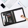 A4 Skórzane portfolio folder zamek błyskawiczny z padfolio z uchwytem kalkulator notebook notebook organizator men teczka biznesowa 240329