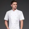 Giacca da cuoco Uomo Donna Manica corta Cucina Camicia da cuoco Baker Barista Ristoranti Cameriere Uniforme c21b #