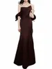 Celebrity vintage Dr Satin plissé de la manche d'épaule Elegant Strapl Mermaid Wedding Form Fany Robe Toast V3LO # #