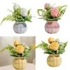 Dekorativa blommor konstgjorda krukor rose blommor keramisk vas bord mittpiece prydnad bonsai höjd 21 cm för hemmakontor dekor realistisk
