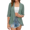 2023 Summer Fi Ladies Hollow Out Cardigan Boho Tops Women Beach Outwearカジュアル3クォータースリーブ日焼け止めシャツS3AC＃