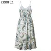 Crriflz Boho poza ramiączka impreza plaża Sundr Spaghetti Lg Dres Summer Women Butt Dekorowany druk Dr N79f#