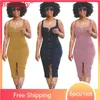 Vestidos casuais 6 pcs verão costela único breasted tanque top y2k vestido mulheres festa clube streetwear moda sólida sem mangas bodycon roupas b9919