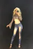 Frauen Neue Sexy Overall 3D Gedruckt Jeans Funkelnde Kristalle Bühne Tragen Nachtclub Party Leistung Zeigen Zeit Bling Kostüme J03J #