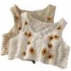 Oumea Frauen Süße Cott Strickjacke Sommer Blumenstickerei Sleevel Butts Frt Crop Tops Strand Süße Häkeln Französisch Stil i67v #